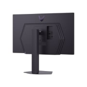 Vista trasera diagonal del monitor con el soporte en posición baja
